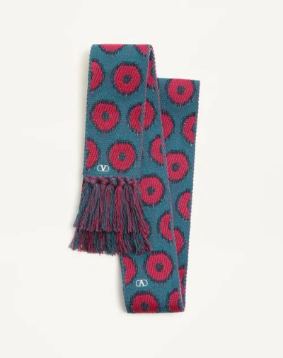Valentino Antibes Cotton Scarf With Fringe In Red/blue