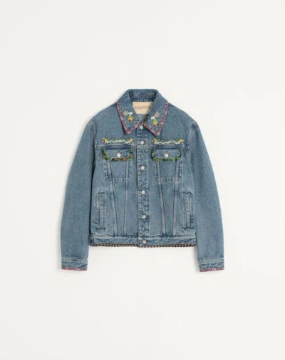 Valentino Denim Jackets Embroideries In Blue