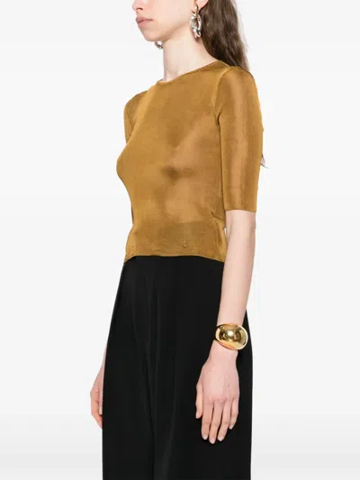 Saint Laurent Cropped Top With Cassandre In Brown