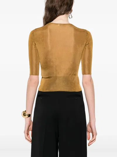 Saint Laurent Cropped Top With Cassandre In Brown