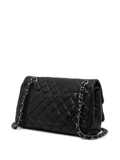 Pre-owned Chanel 2009-2010 Cc Quilted Lambskin Double Flap Shoulder Bag In Black
