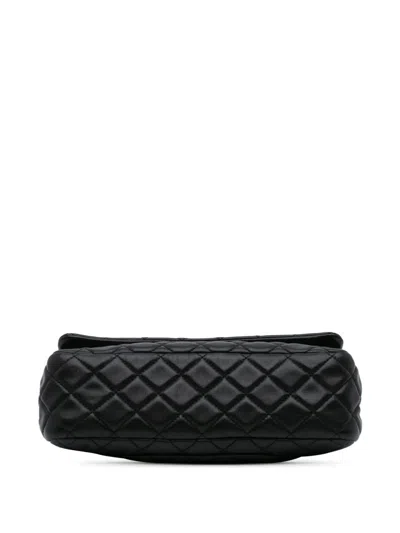 Pre-owned Chanel 2009-2010 Cc Quilted Lambskin Double Flap Shoulder Bag In Black