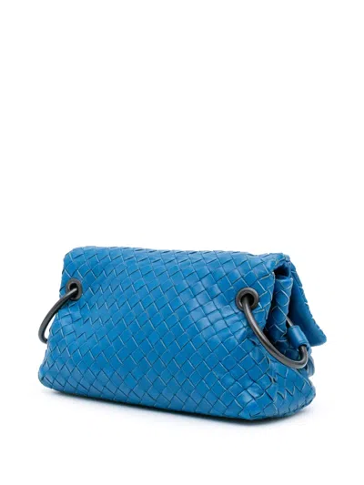 Pre-owned Bottega Veneta 2012-2024 Nappa Intrecciato Flap Crossbody Bag In Blue