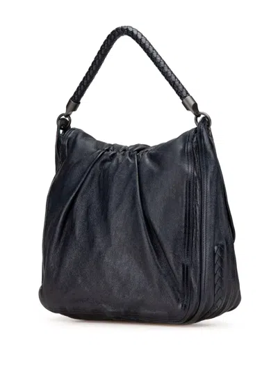 Pre-owned Bottega Veneta 2012-2024 Intrecciato Trimmed Leather Top Handle Bag Handbag In Blue