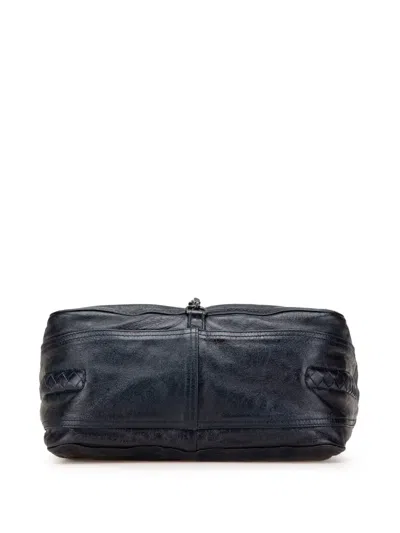 Pre-owned Bottega Veneta 2012-2024 Intrecciato Trimmed Leather Top Handle Bag Handbag In Blue
