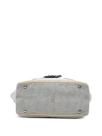 Pre-owned Chanel 2005-2006 Cc Camellia No. 5 Choco Bar Canvas Tote Shoulder Bag In Grey