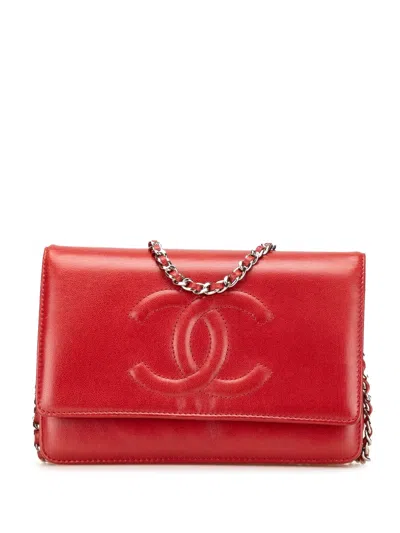Pre-owned Chanel 2010-2011 Cc Calfskin Wallet On Chain Crossbody Bag In Red