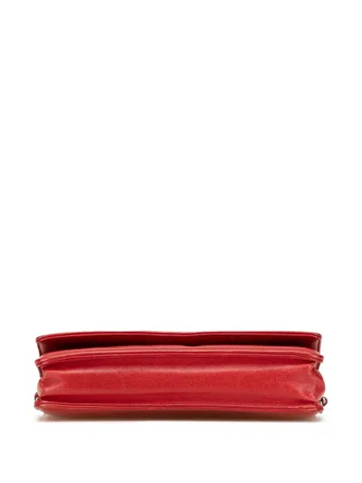 Pre-owned Chanel 2010-2011 Cc Calfskin Wallet On Chain Crossbody Bag In Red