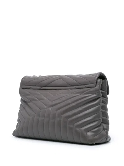 Pre-owned Saint Laurent 2017 Large Leather Monogram Matelasse Loulou Shoulder Bag In Grey