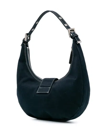 Pre-owned Fendi 2000-2010 Canvas Ff Marble Croissant Shoulder Bag In Blue