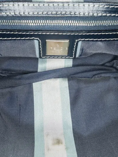 Pre-owned Fendi 2000-2010 Canvas Ff Marble Croissant Shoulder Bag In Blue