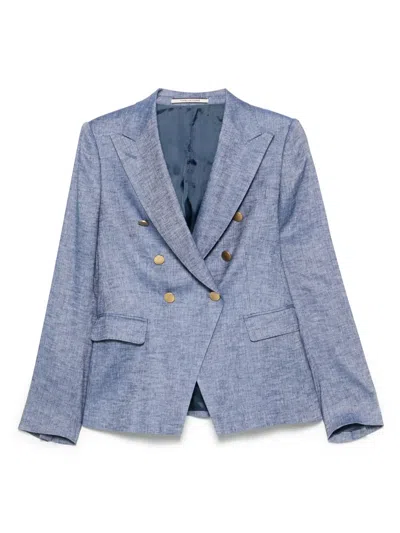 Tagliatore Double-breasted Cotton Jacket With Structured Shoulders In Blue