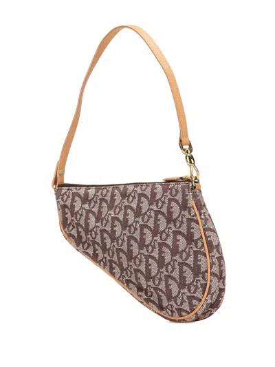 Pre-owned Dior 2001 Mini Issimo Canvas Saddle Pochette Shoulder Bag In Brown