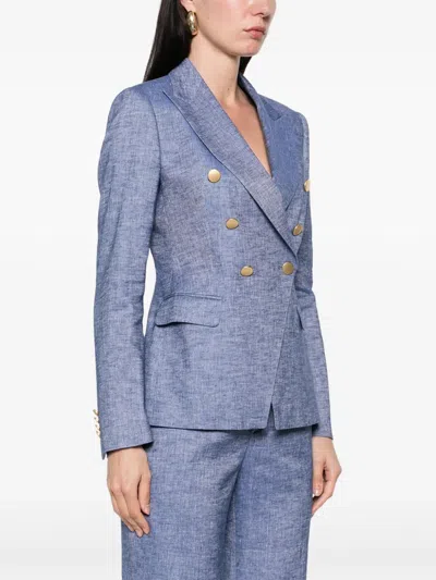 Tagliatore Double-breasted Cotton Jacket With Structured Shoulders In Blue