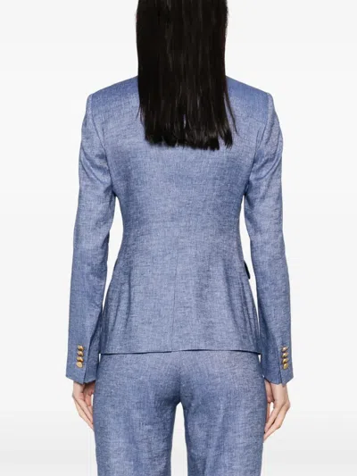 Tagliatore Double-breasted Cotton Jacket With Structured Shoulders In Blue