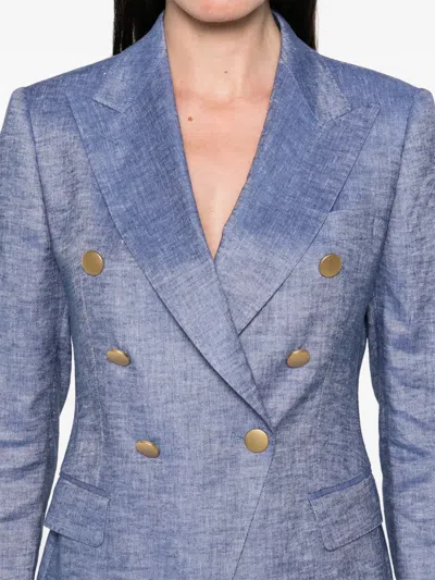 Tagliatore Double-breasted Cotton Jacket With Structured Shoulders In Blue