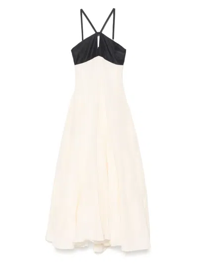 Raquel Diniz Long White And Black Linen And Silk Dress In White