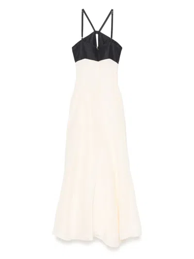 Raquel Diniz Long White And Black Linen And Silk Dress In White