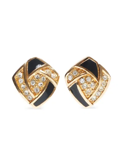 Pre-owned Dior 1990-2015 Rhinestone-embellished Clip-on Earrings In Gold