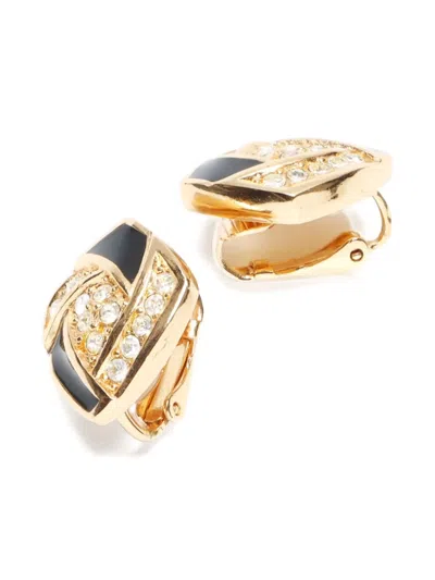 Pre-owned Dior 1990-2015 Rhinestone-embellished Clip-on Earrings In Gold