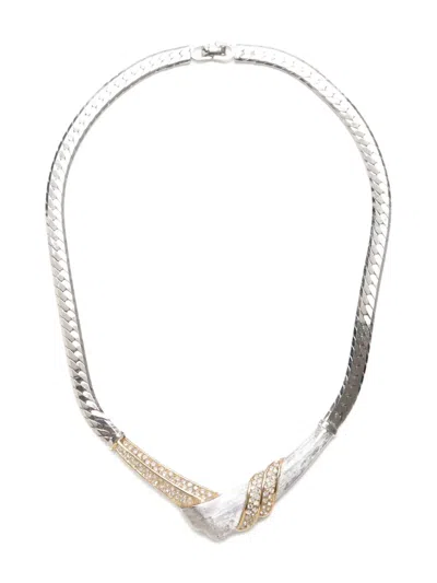 Pre-owned Dior 1995-2015 Crystal-embellished Necklace In Silver