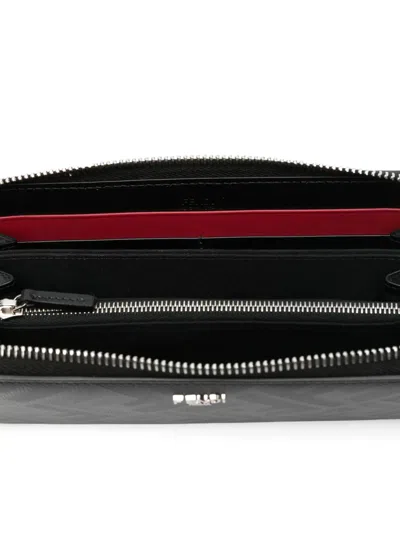 Fendi Shadow Zip Around Black And Red Leather Wallet In Black