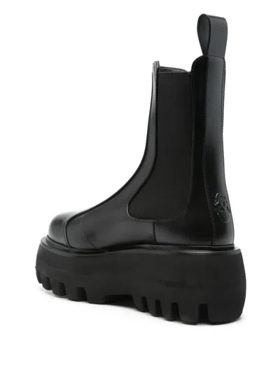 Alexander Mcqueen Black Glossy Leather Ankle Boots With Tank Sole In Black