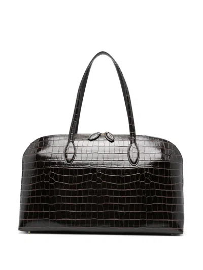 Totême Day Croc Embossed Leather Tote Bag In Brown