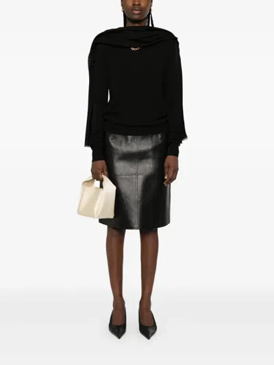 Totême Panelled Leather Midi Skirt In Black