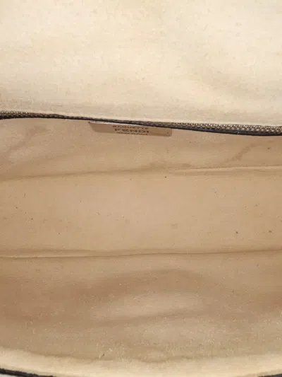 Pre-owned Fendi 2010-2024 Ff Chenille And Vitello Seta Chain Midi Baguette Shoulder Bag In Brown