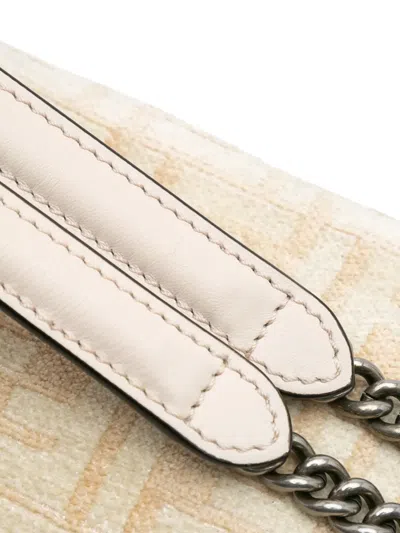 Pre-owned Fendi 2010-2024 Ff Chenille And Vitello Seta Chain Midi Baguette Shoulder Bag In Brown