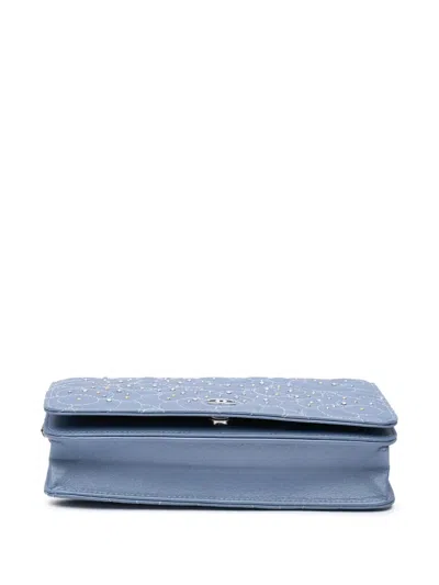 Pre-owned Chanel 2019 Studded Lambskin Camellia Wallet On Chain Shoulder Bag In Purple