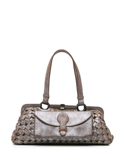 Pre-owned Bottega Veneta 2000-2007 Limited Edition Intrecciato Frame Shoulder Bag In Brown