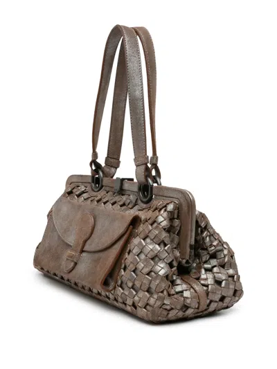 Pre-owned Bottega Veneta 2000-2007 Limited Edition Intrecciato Frame Shoulder Bag In Brown