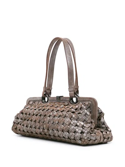 Pre-owned Bottega Veneta 2000-2007 Limited Edition Intrecciato Frame Shoulder Bag In Brown