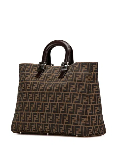 Pre-owned Fendi 2000-2010 Large Zucca Canvas Twins Tote Bag In Brown