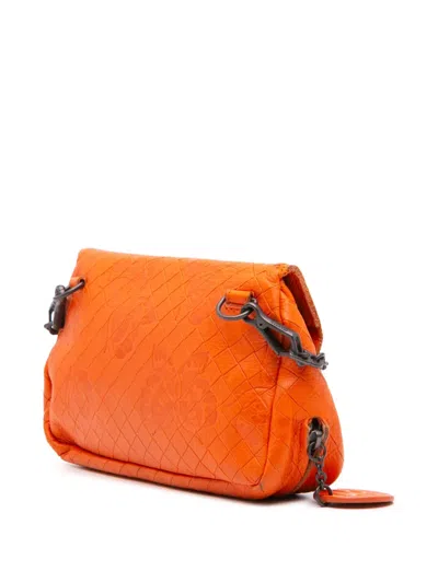 Pre-owned Bottega Veneta 2012-2024 Leather Intrecciomirage Butterfly Chain Flap Crossbody Bag In Orange