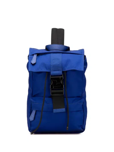 Pre-owned Fendi 2010-2024 Medium Econyl Santander Cuoio Roma Ness Backpack In Blue