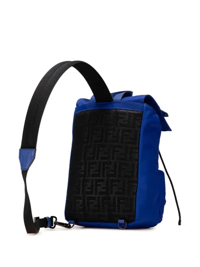 Pre-owned Fendi 2010-2024 Medium Econyl Santander Cuoio Roma Ness Backpack In Blue