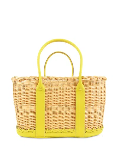 Pre-owned Hermes 2022 Osier Wicker And Swift Garden Party Picnic 36 Tote Bag In Brown