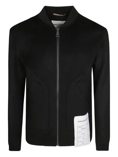 Amaranto Black Bomber Jacket With Ribbed Collar In Black