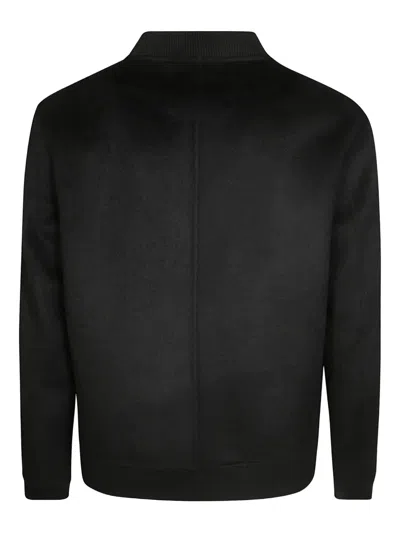 Amaranto Black Bomber Jacket With Ribbed Collar In Black
