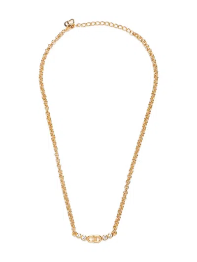 Pre-owned Dior 1990-2015 Rhinestone-embellished Necklace In Gold