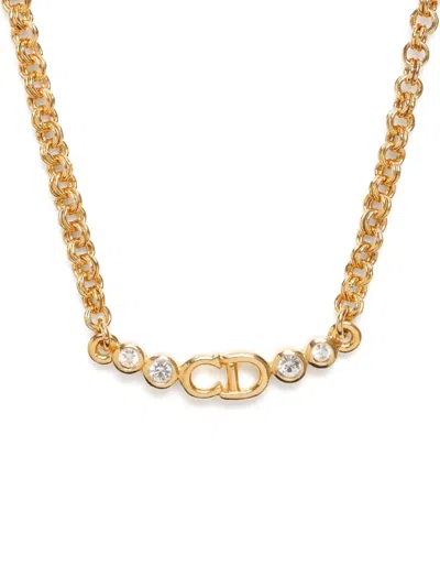 Pre-owned Dior 1990-2015 Rhinestone-embellished Necklace In Gold