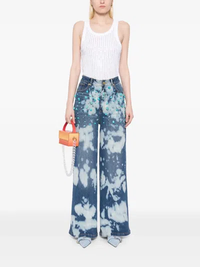 Cynthia Rowley Turquoise-stone Bleached Jeans In Blue