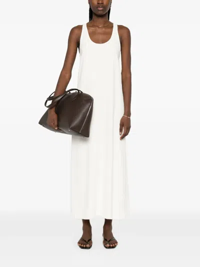 Totême Womens Scoop-neck Woven Maxi Dress Macadamia In White