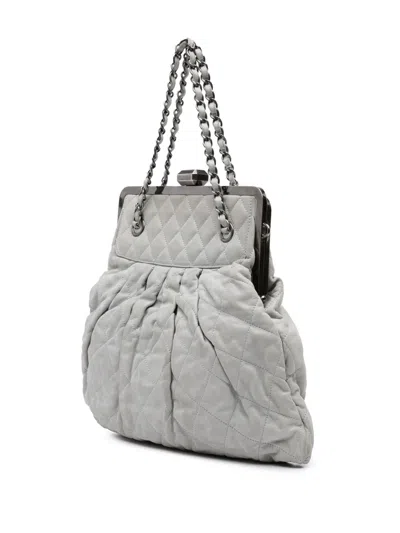 Pre-owned Chanel 2010-2011 Iridescent Quilted Calfskin Chic Frame Satchel In Grey