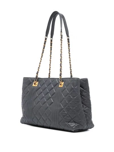 Pre-owned Chanel 2014-2015 Cc Quilted Lambskin Pin Tuck Tote Bag In Grey
