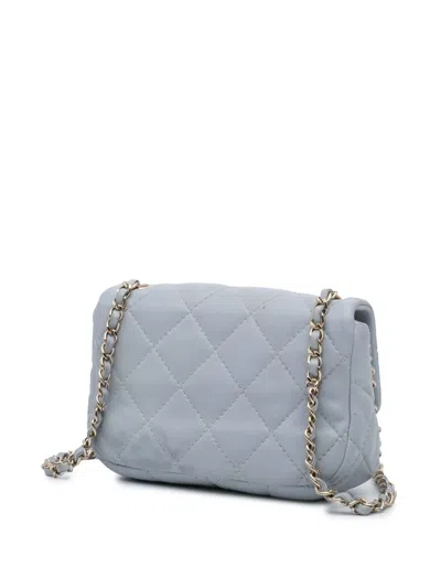 Pre-owned Chanel 2021-2024 Mini Calfskin Chain Around Flap Crossbody Bag In Grey