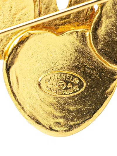 Pre-owned Chanel 1996 Gold Plated Cc Clover Brooch Costume Brooch